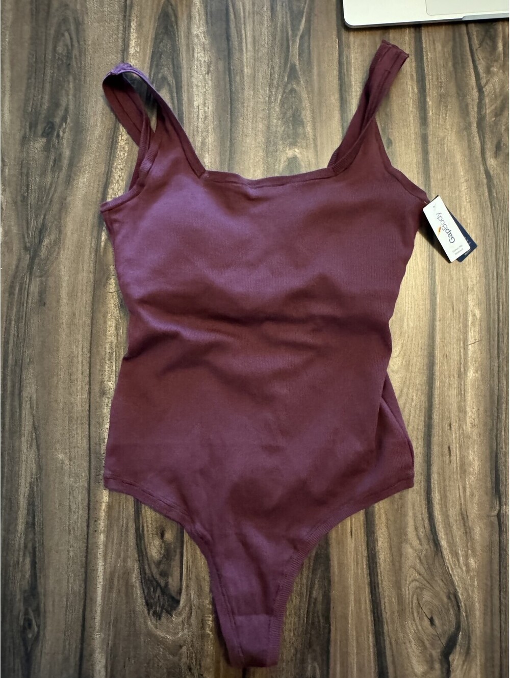 Gap Cotton Rib Thong Bodysuit Removable Cups Purple Women Size M NWT